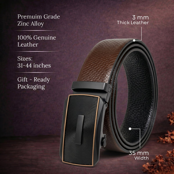 Mens Genuine Leather Belt | 2 in 1 Reversible (Brown & Black) (1 Pc.) - REXVA