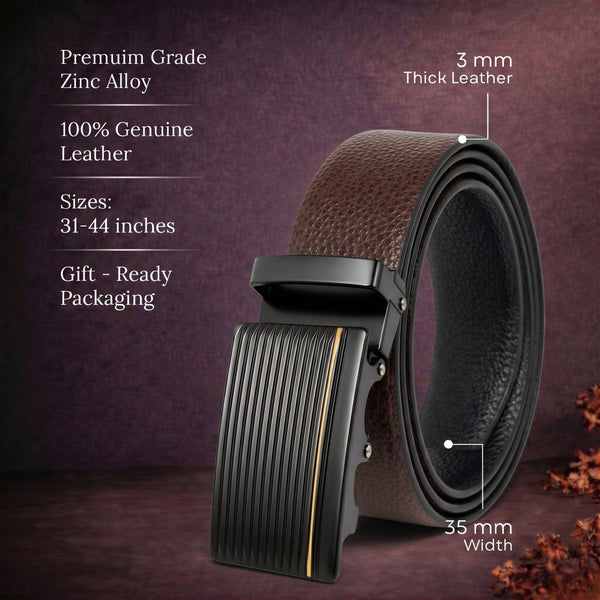 Mens Genuine Leather Belt | 2 in 1 Reversible (Brown & Black) (1 Pc.) - LUXORIC