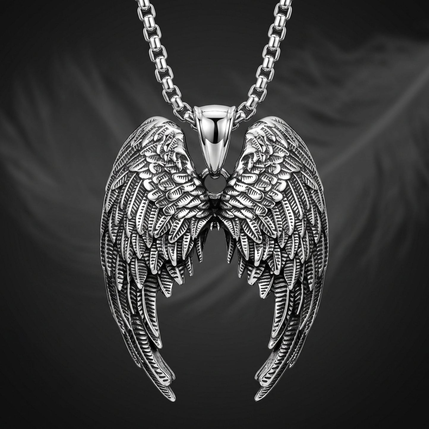 HEAVEN SERAPH - 38mm Titanium Steel Pendant with 23inch Round Box 4mm Chain for Men & Boys
