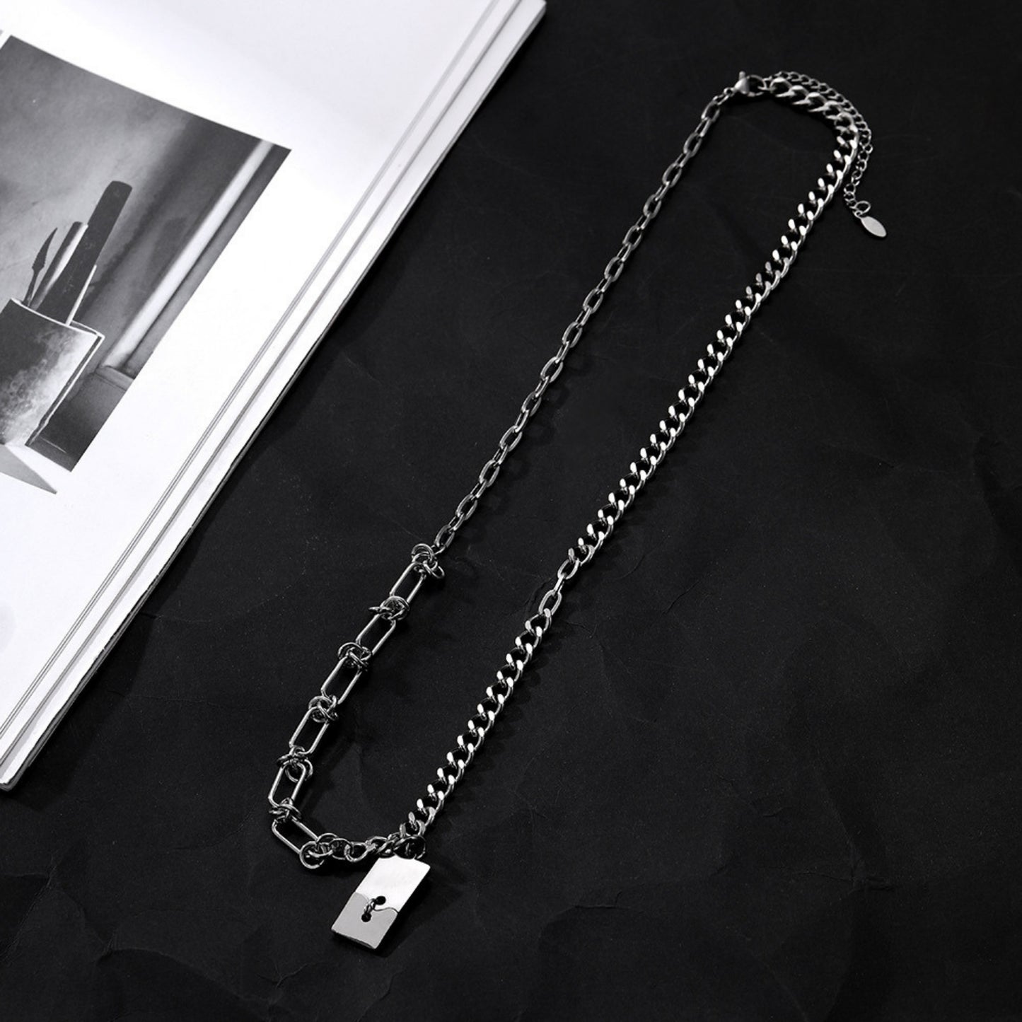 SPLIT TAG - 13mm Titanium Steel Pendant with 9mm Chain for Men & Boys (22 to 24 inch)