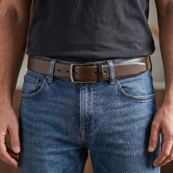 Mens Genuine Leather Belt | 2 in 1 Reversible (Brown & Black) (1 Pc.) - REXVA