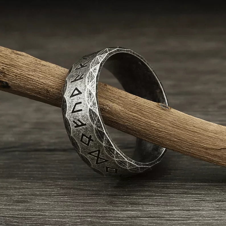 Greek Stone Ancient - Titanium Steel Odin Norse Viking Rings For Men ( Size 17-21- 24)