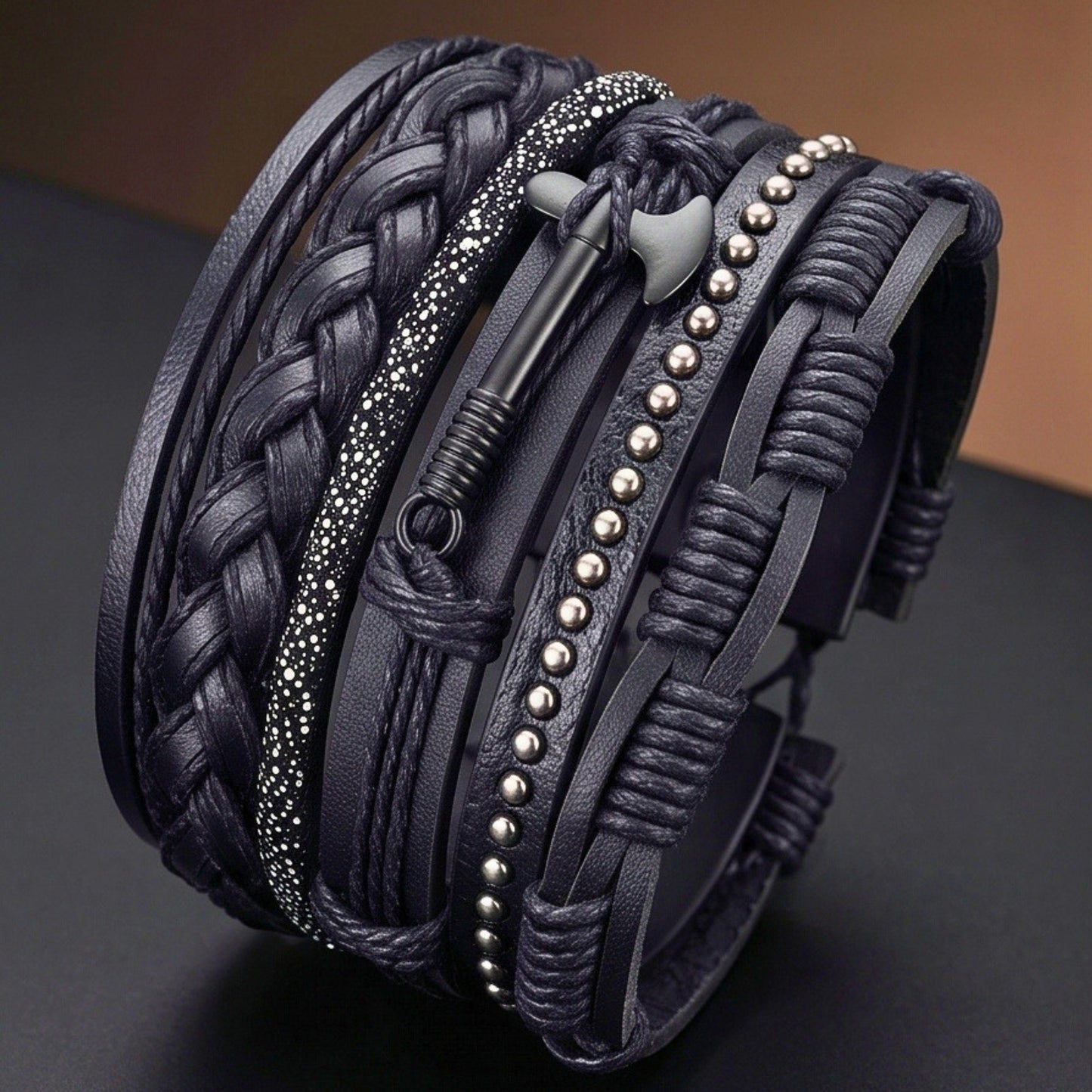 AXEFORGE - 6 Pcs Genuine Leather Adjustable Bracelet for Men & Boys