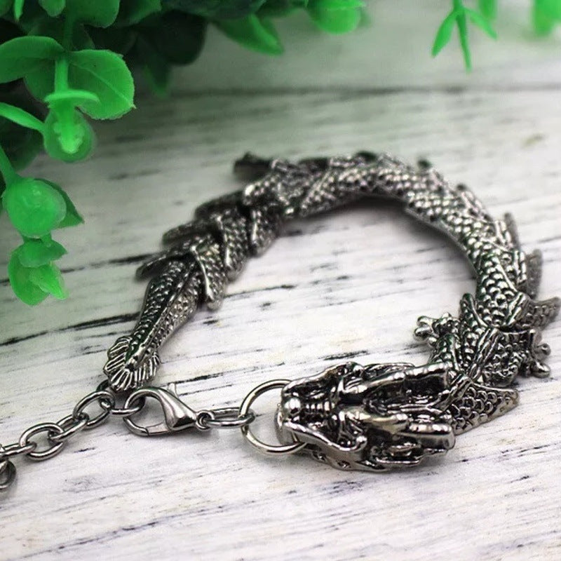 TIBETAN DRAGON -"15"mm Pure Alloy Bracelet with Lobster Claw Buckle for Men & Boys ("8" inch)