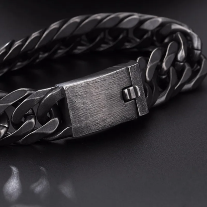 CHUNKY MATTE LINK - 11.5mm Pure Black Titanium Steel Bracelet with Push Button Clasp for Men & Boy (8 inch)