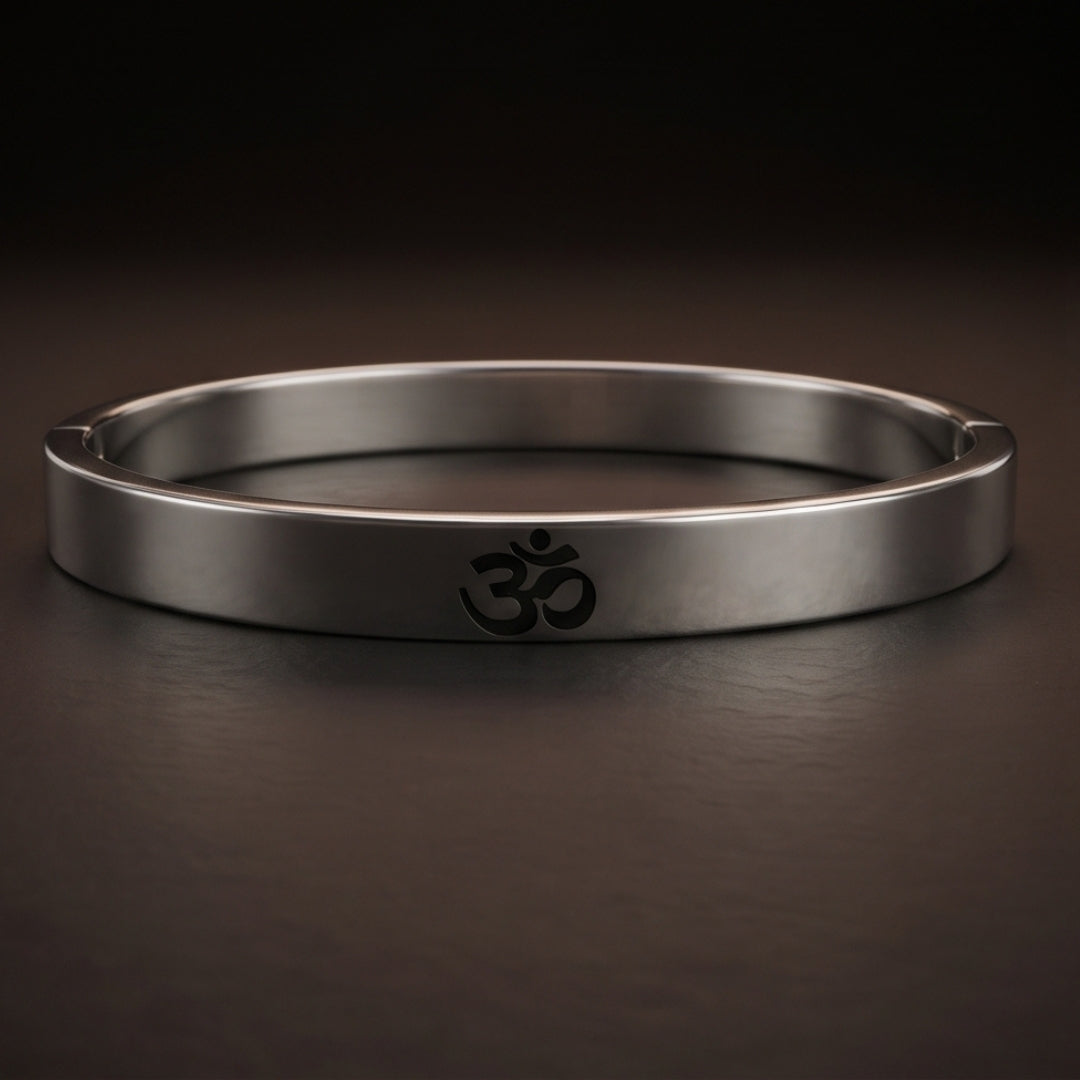 OM STEEL - Pure Stainless Steel Bangle, Silver Color (8 inch) for Men & Boys