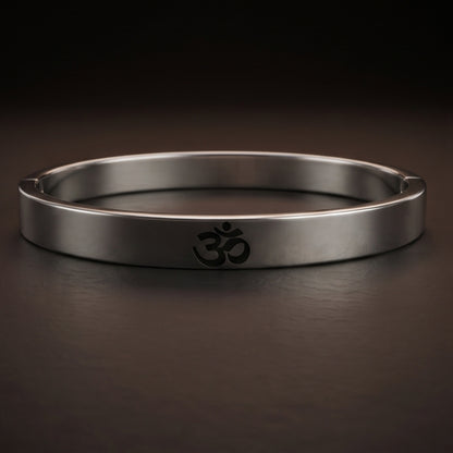 OM STEEL - Pure Stainless Steel Bangle, Silver Color (8 inch) for Men & Boys