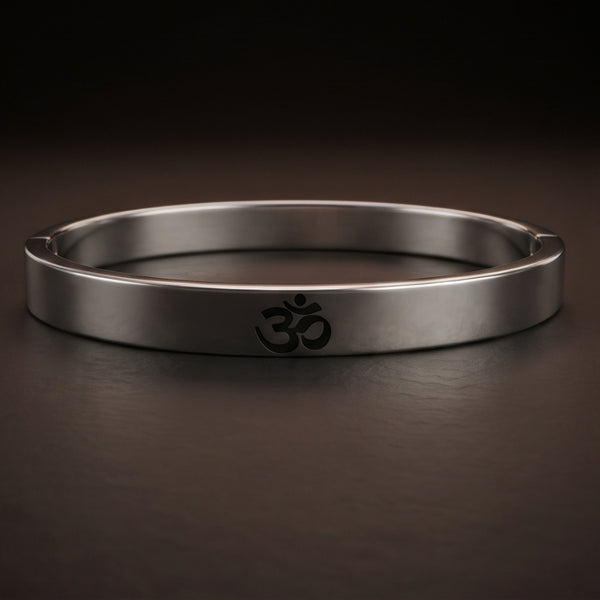 OM STEEL - Pure Stainless Steel Bangle, Silver Color (8 inch) for Men & Boys