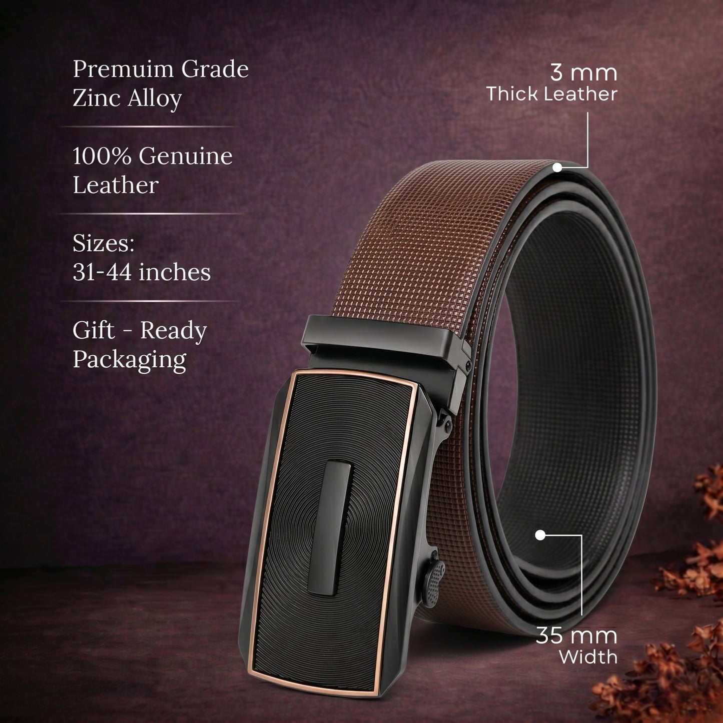 Mens Genuine Leather Belt | 2 in 1 Reversible (Brown & Black) (1 Pc.) - NEXVIOR