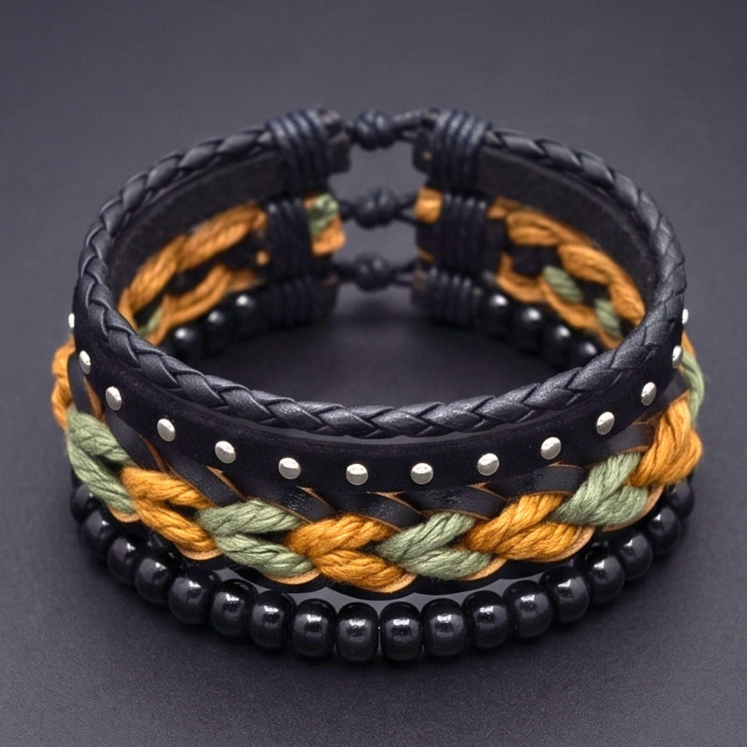 CAMO RIDGE - 3Pcs Genuine Leather Adjustable Bracelets Set for Men & Boys