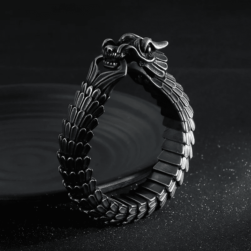 Dragon Scale - 13mm Pure Titanium Steel Bracelet, Black Plated Antique Matt Finish Bracelet for Men & Boy (8inch)