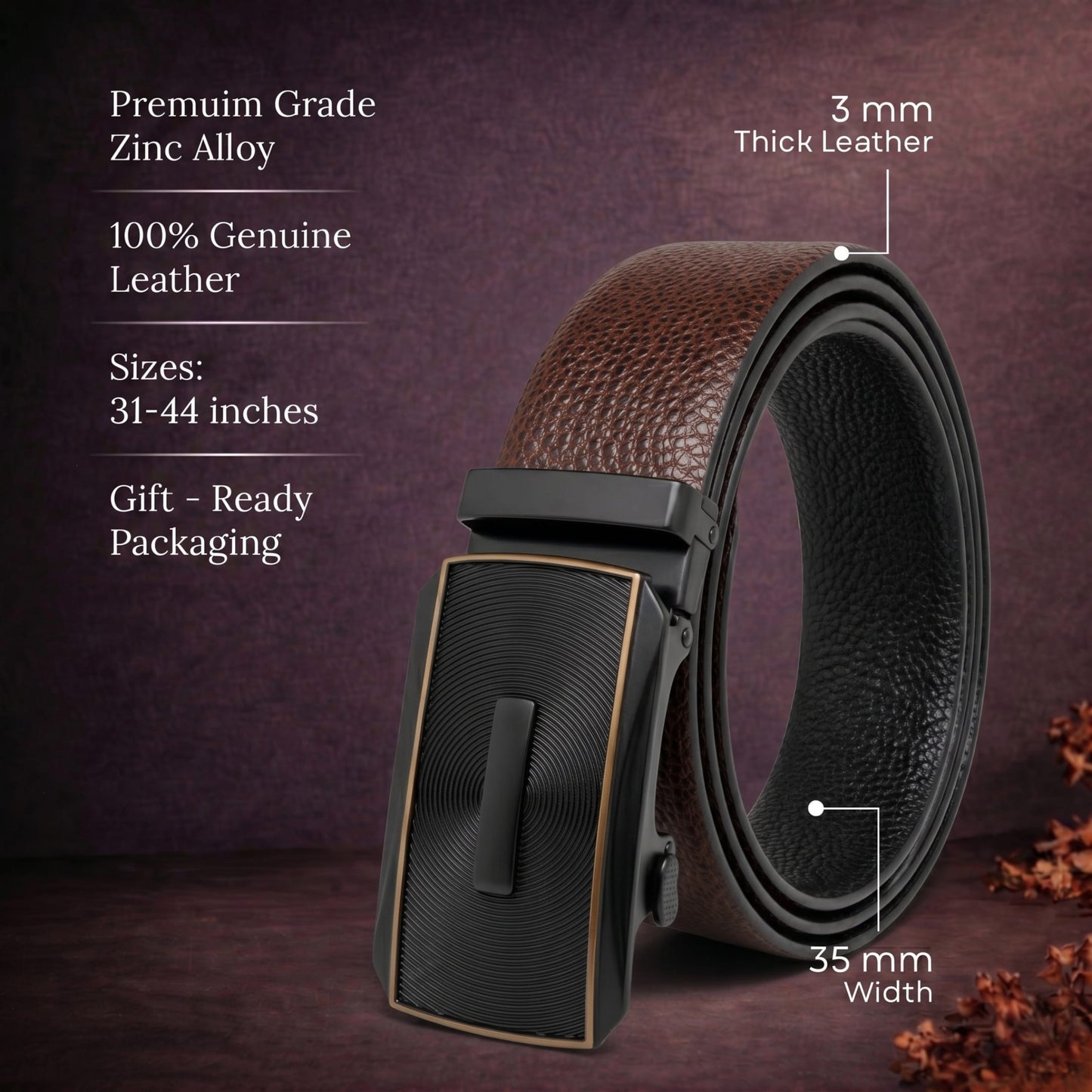 Mens Genuine Leather Belt | 2 in 1 Reversible (Brown & Black) (1 Pc.) - LUXORIC