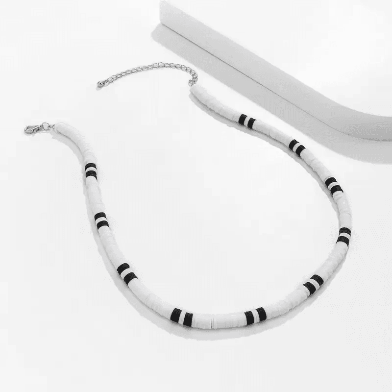 White Earthy Appeal - Beaded Necklace Black & White For Men Boys (20 Inch With Adjustable Cable