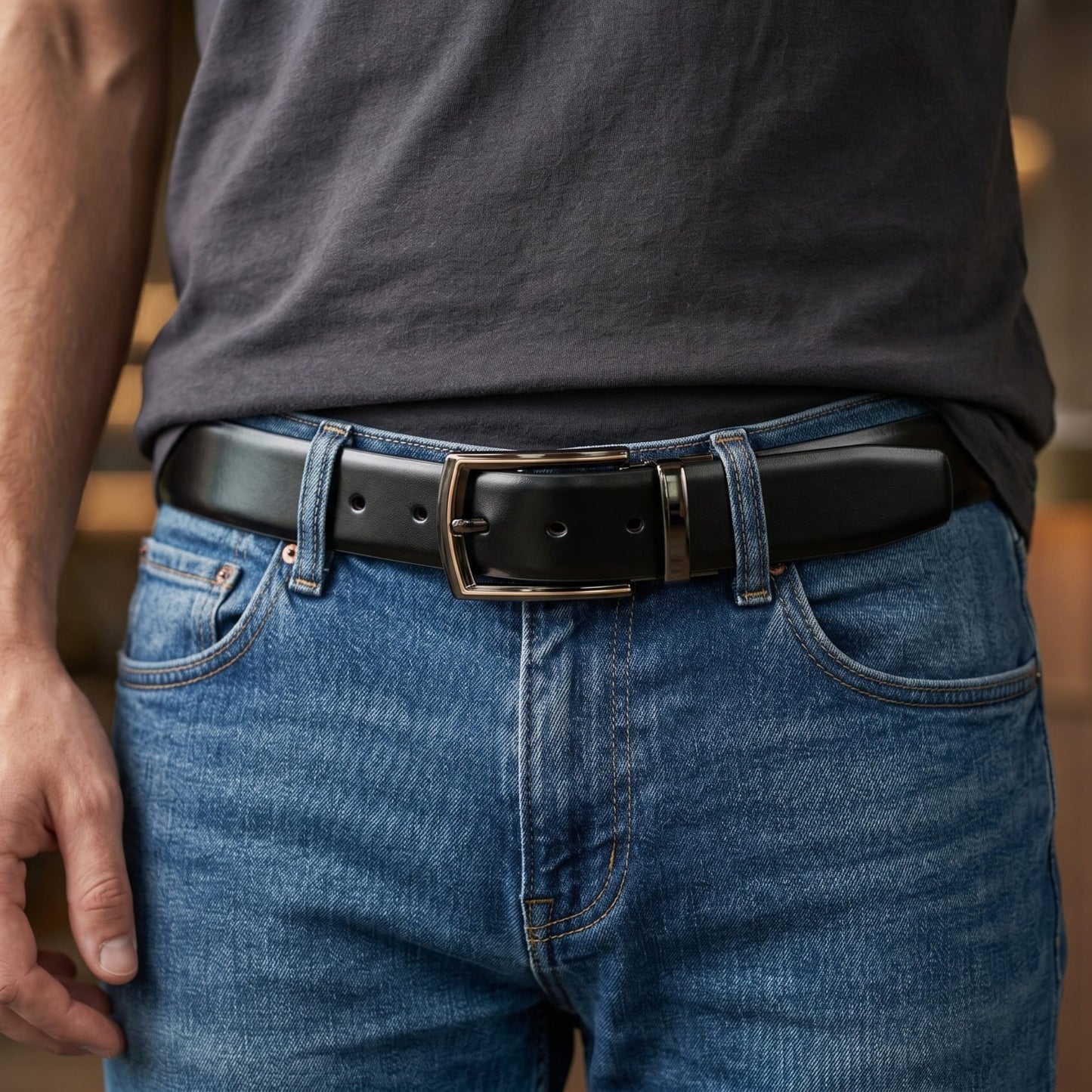 Mens Genuine Leather Belt | 2 in 1 Reversible (Black & Brown) (1 Pc.) - VELARO