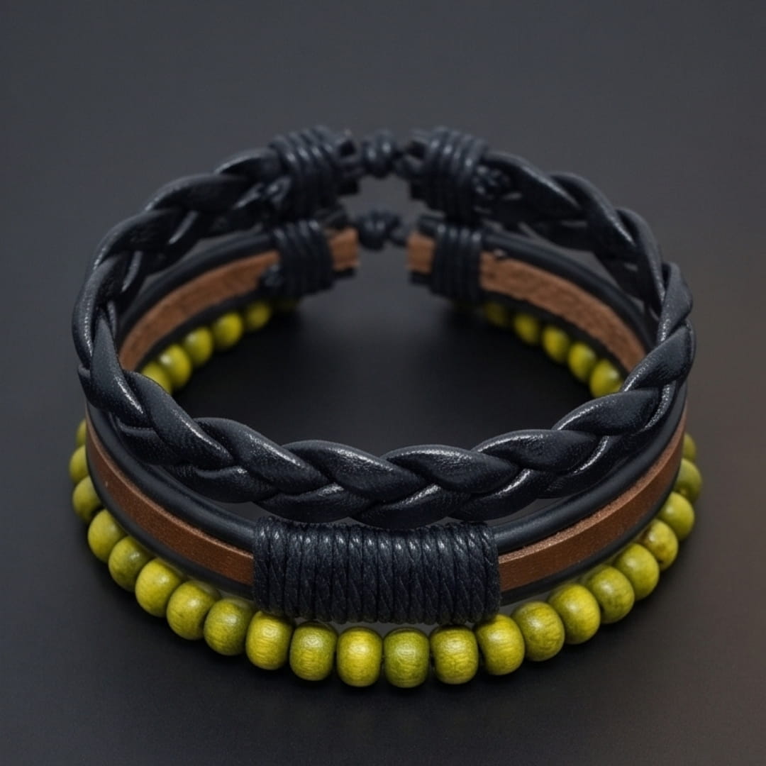 GROVE EDGE - 3Pcs Genuine Leather Adjustable Bracelets Set for Men & Boys