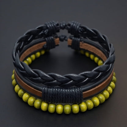 GROVE EDGE - 3Pcs Genuine Leather Adjustable Bracelets Set for Men & Boys