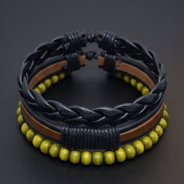 GROVE EDGE - 3Pcs Genuine Leather Adjustable Bracelets Set for Men & Boys