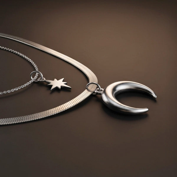 LUNAR STAR - 17mm Titanium Steel Pendant with 15inch to 17inch Adjustable Cable Chain for Men & Boys