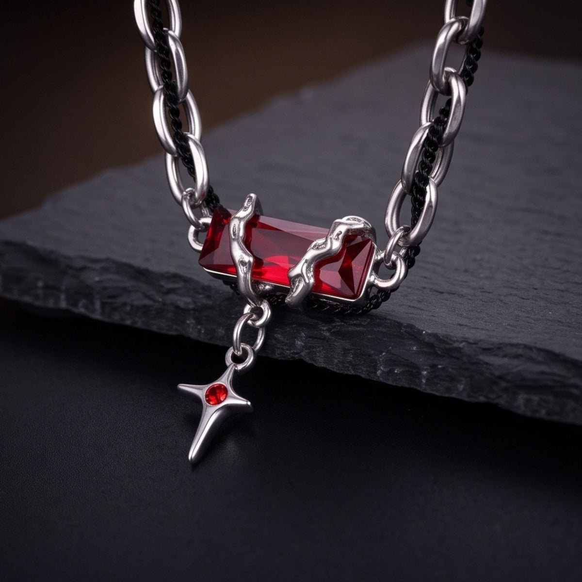 OBSIDIAN RED CROSS - 30mm Titanium Steel Pendant with 20 to 22inch Adjustable Cable 7mm Chain for Men & Boys