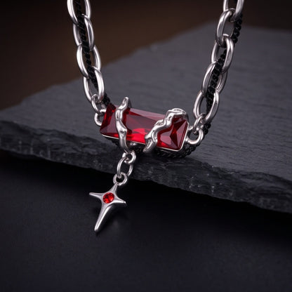 OBSIDIAN RED CROSS - 30mm Titanium Steel Pendant with 20 to 22inch Adjustable Cable 7mm Chain for Men & Boys