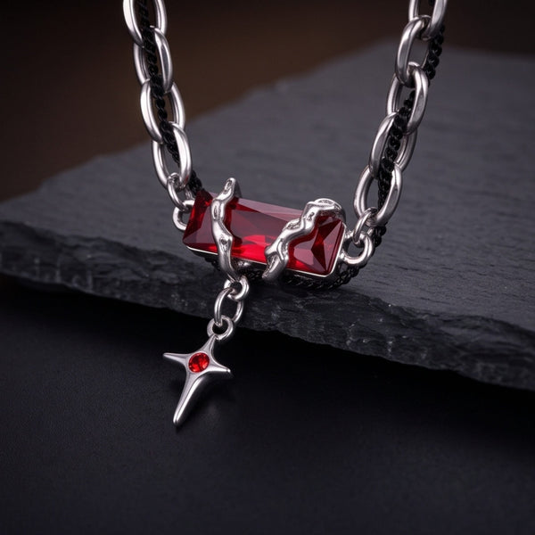 OBSIDIAN RED CROSS - 30mm Titanium Steel Pendant with 20 to 22inch Adjustable Cable 7mm Chain for Men & Boys
