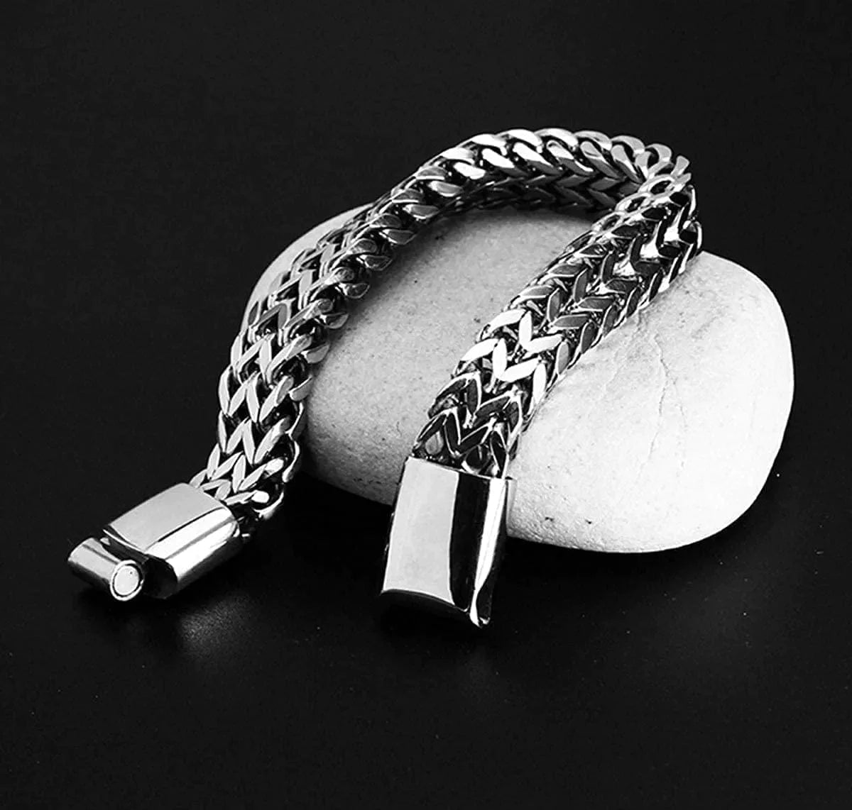 THE MEN THING 11.5mm Pure Stainless Steel Italian Mesh Link Chain Bracelet with Magnetic Buckle for Men & Boy (8 inch)