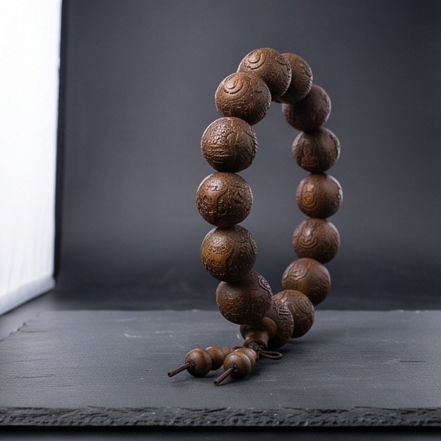 ZEN RELIC - 22mm Wooden Beads Bracelet with Natural Stone - Adjustable Bracelet