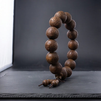 ZEN RELIC - 22mm Wooden Beads Bracelet with Natural Stone - Adjustable Bracelet