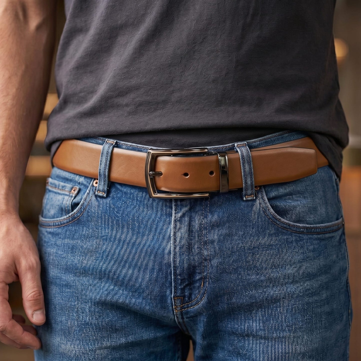 Mens Genuine Leather Belt | 2 in 1 Reversible (Brown & Black) (1 Pc.) - VELARO