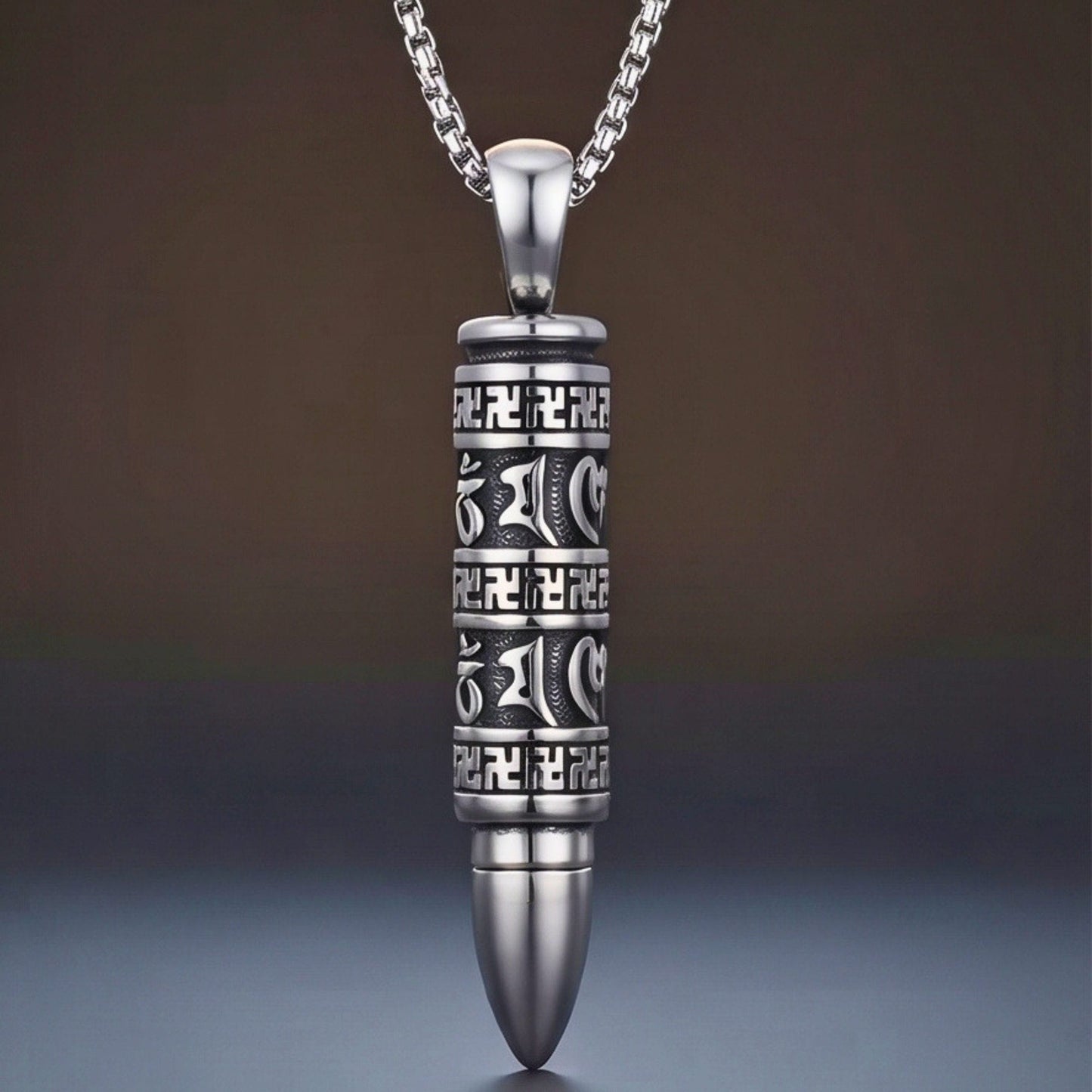 MYSTIC BULLET - 11mm Pure Titanium Steel Pendant with 23inch Round Box 4mm Chain for Men & Boys