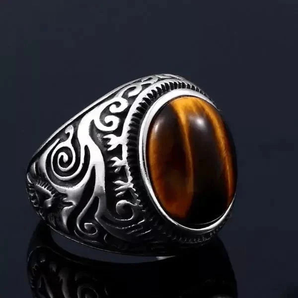 Tiger Eye Brown - Vintage Tiger Eye Stone Rings For Men | Pure Titanium Steel Ring Jewellery (Size