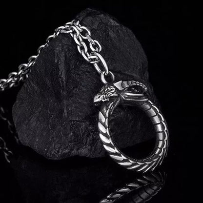 THE MEN THING Pendant for Men - Pure Titanium Steel Gluttonous Snake Pendant with 24inch Round Box Chain for Men & Boys