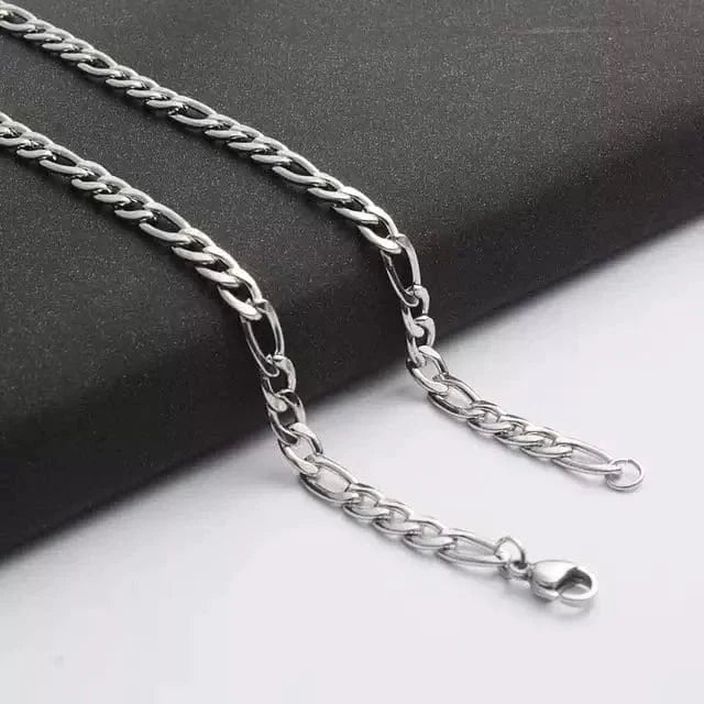 THE MEN THING Chain for Men - 7.2mm Figaro Italian Style Chain Silver Stainless Steel 21.5inch for Men & Boys