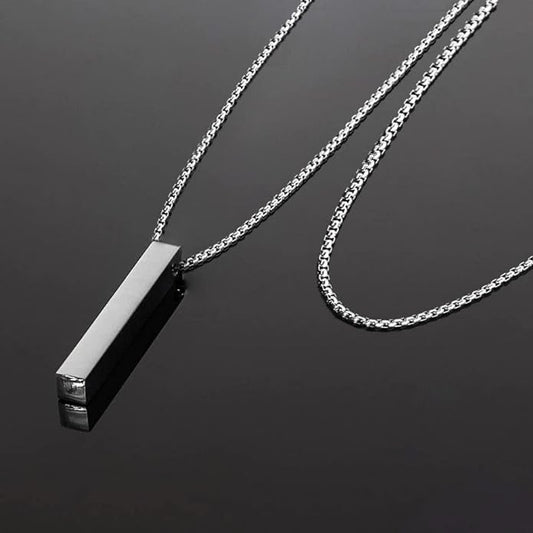 The Ultra Sleek (T) - Pure Titanium Steel Ultra Polished 3D Silver Cuboid Vertical Bar Pendant With