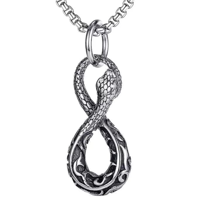 THE MEN THING Pendant for Men - Pure Titanium Steel Snake 8 Pendant with 24inch Round Box Chain for Men & Boys