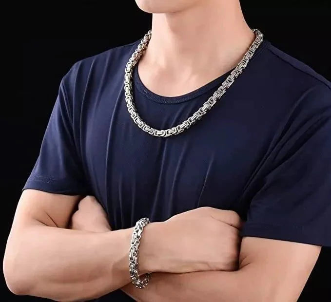THE MEN THING Chain for Men - 4.5mm Byzantine Chain Silver Stainless Steel 21.5inch for Men & Boys