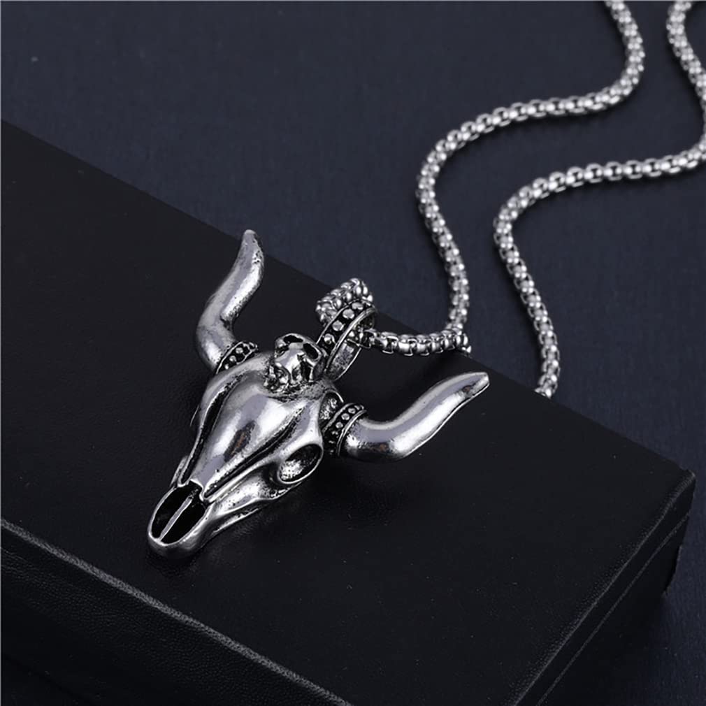 Bull Head - Pendant With Pure Titanium Steel 24Inch Round Box Chain For Men American Trending Style