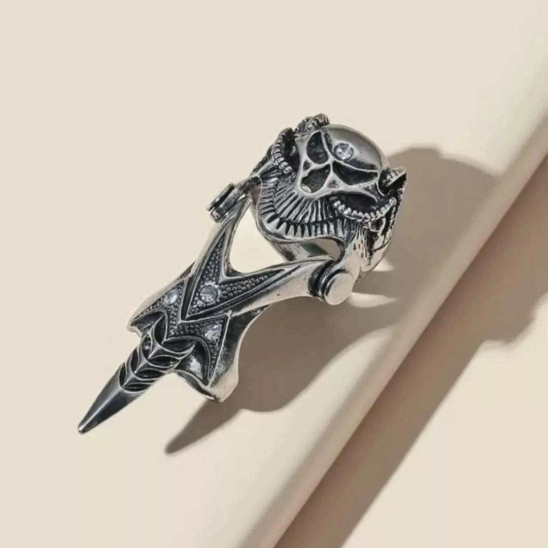 Dragowar - Gothic Dragon Head Adjustable Knuckle Joint Full Finger Ring For Men & Boys
