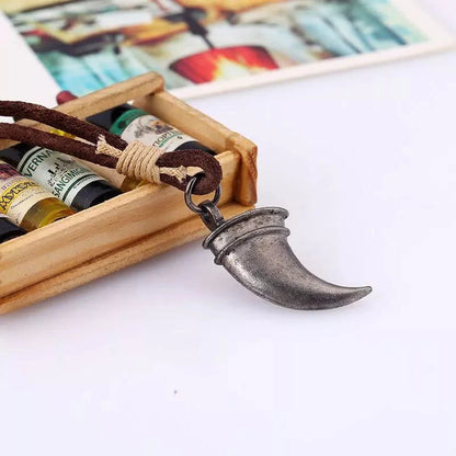 Warrior Tooth Brown - Vintage Alloy Claw Pendant With Adjustable Pure Leather Cord Necklace For Men