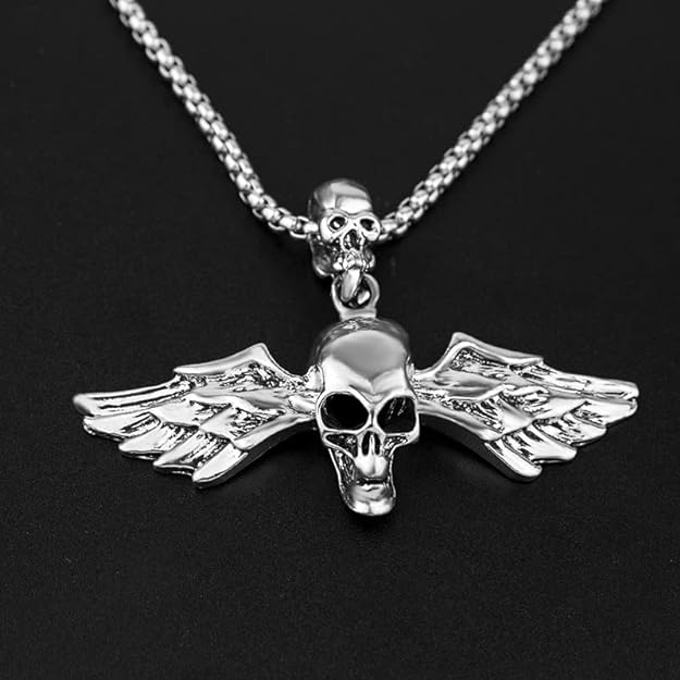 Angle Skull- Alloy Pendant With Pure Stainless Steel 24Inch Chain For Men American Trending Style -