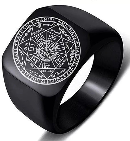 THE MEN THING Ring for Men, Luxury Pure Stainless Steel | The Seals of The Seven Archangels Protection Amulet Seal Solomon Kabbalah Mens (Stainless Steel, Size : 17,20,26)