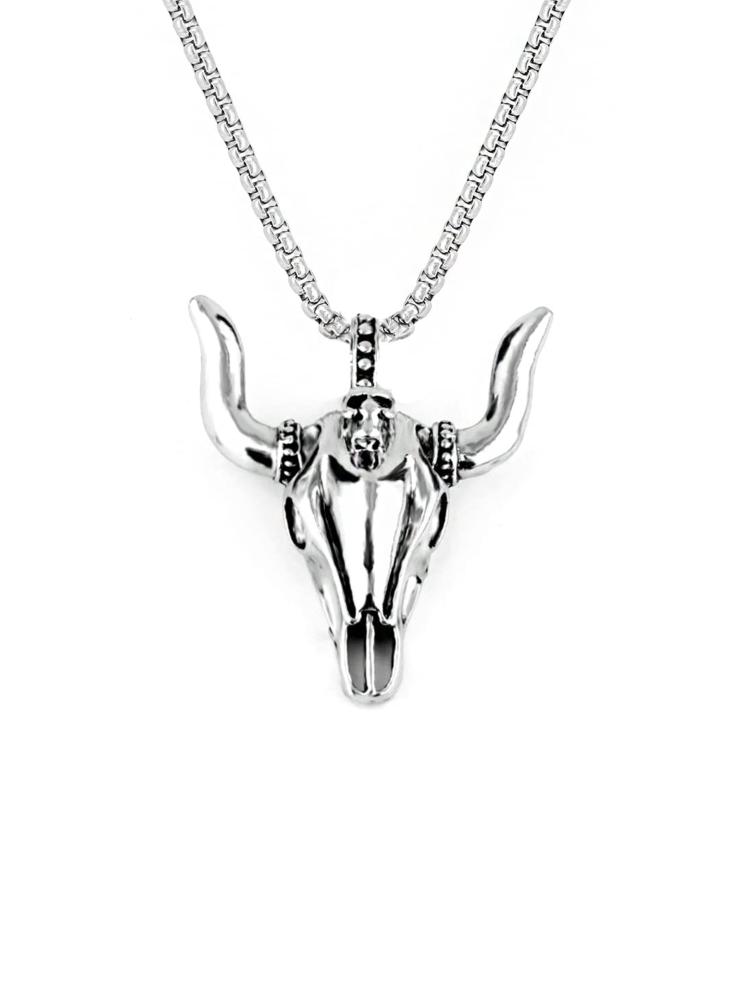 Bull Head - Pendant With Pure Titanium Steel 24Inch Round Box Chain For Men American Trending Style