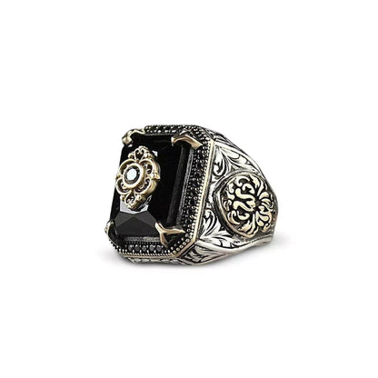 THE MEN THING Vintage Ethnic Hand-carved Turkish Signet Rings, Antique Carved Gemstone Rings for Men & Boys (Ring Size-17)