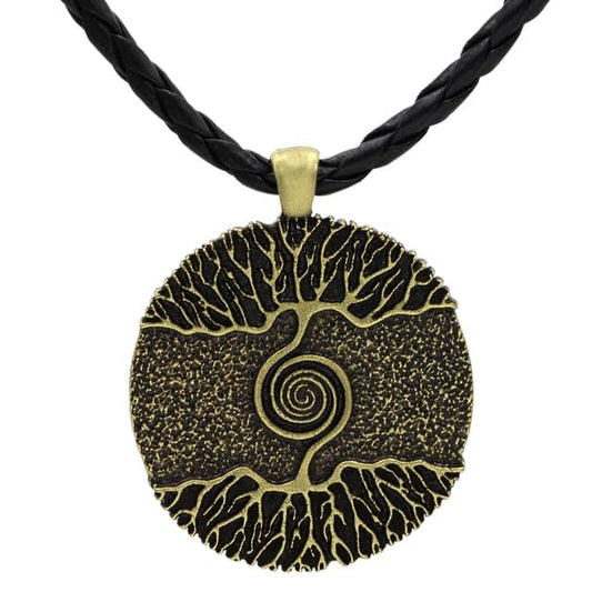 TREE SPIRAL GOLD - Alloy Pendant with 24inch Leather Cord Chain for Men & Boy