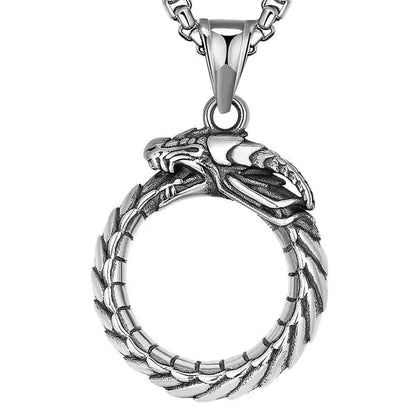 THE MEN THING Pendant for Men - Pure Titanium Steel Gluttonous Snake Pendant with 24inch Round Box Chain for Men & Boys