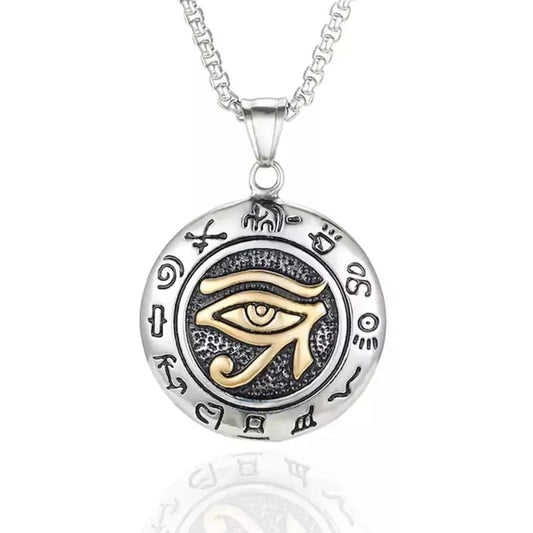 THE MEN THING Pendant for Men - Pure Titanium Steel Eye of Horus Pendant with 24inch Round Box Chain for Men & Boys