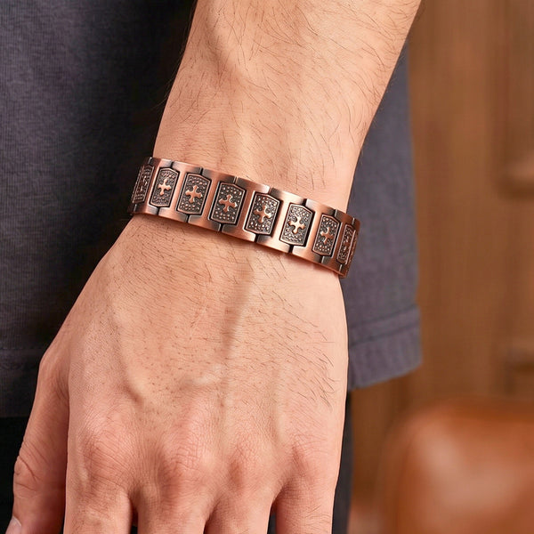 CELTIC CROSS - 16mm Magnetic Copper Bracelet with Open Box Clasps for Men & Boys (8.5 inch)