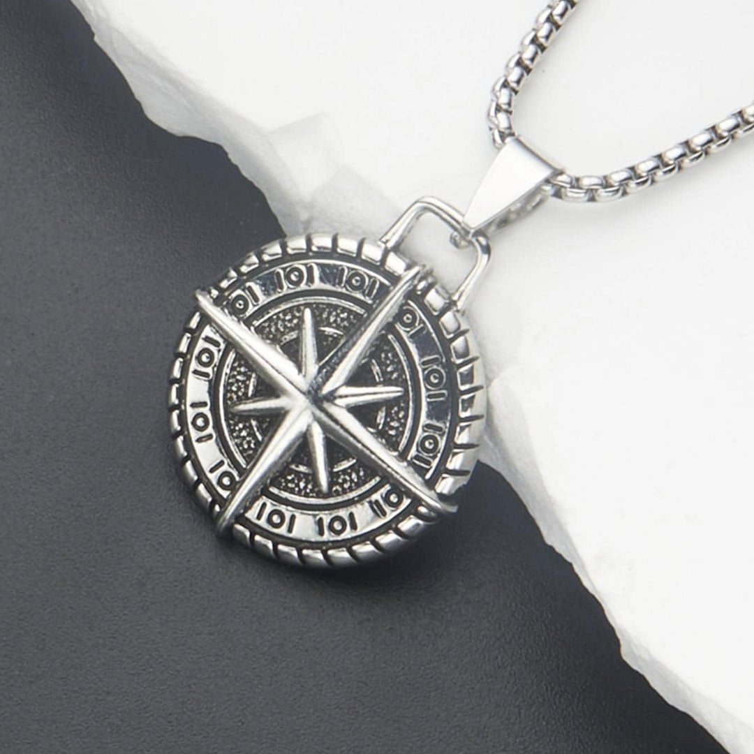 Compass Luck - Alloy Pendant With Pure Stainless Steel 24Inch Round Box Chain American Trending