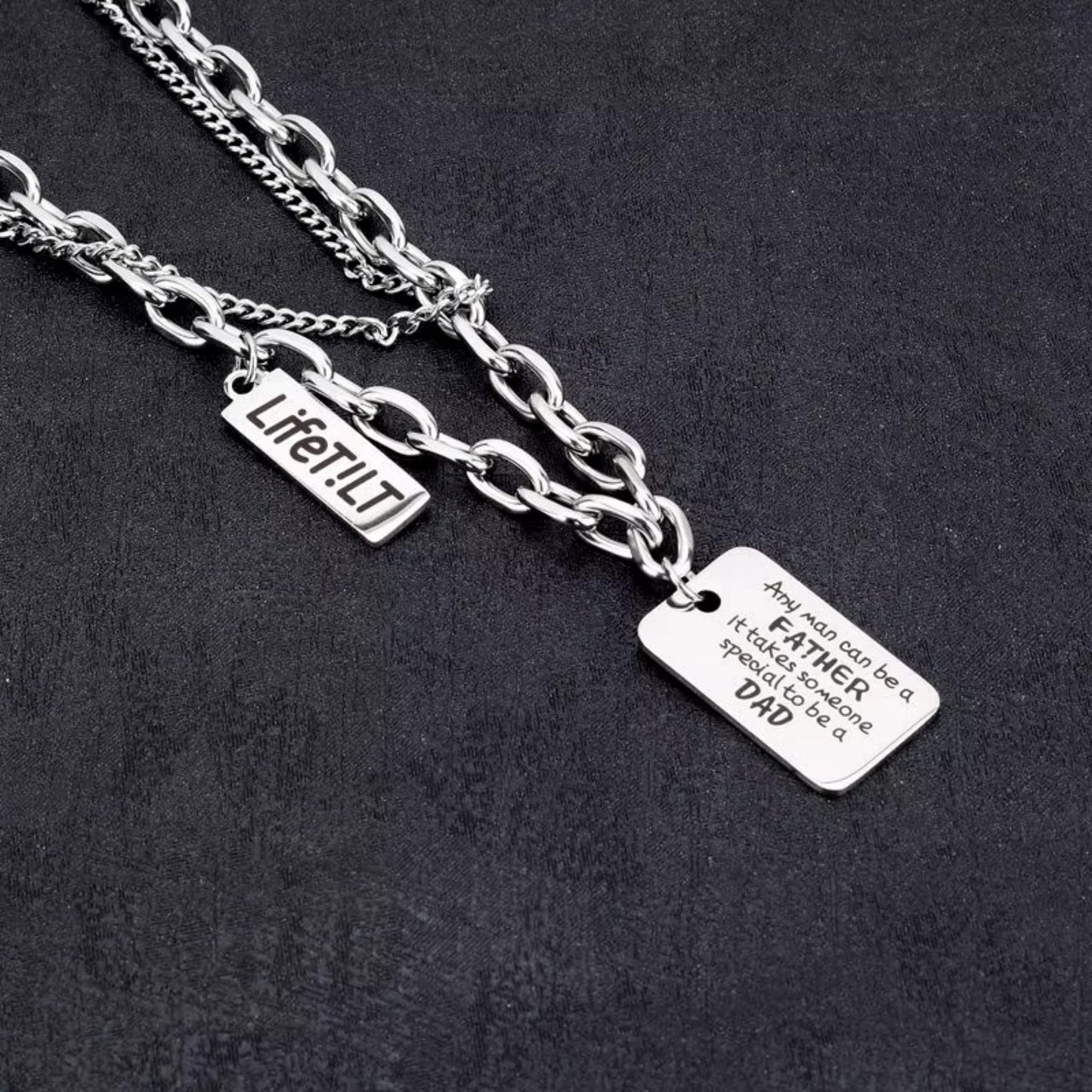 DAD TAG LAYER - 20mm Titanium Steel Pendant with 9mm Chain for Men & Boys (18 to 20 inch)