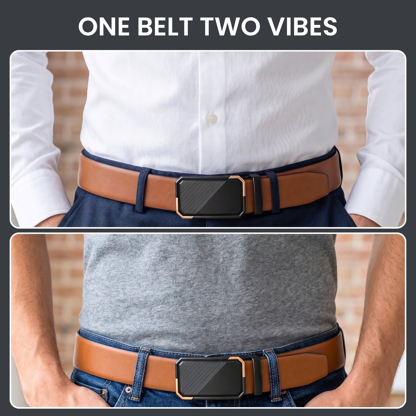 Mens Genuine Leather Belt | 2 in 1 Reversible (Brown & Black) (1 Pc.) - VELARO